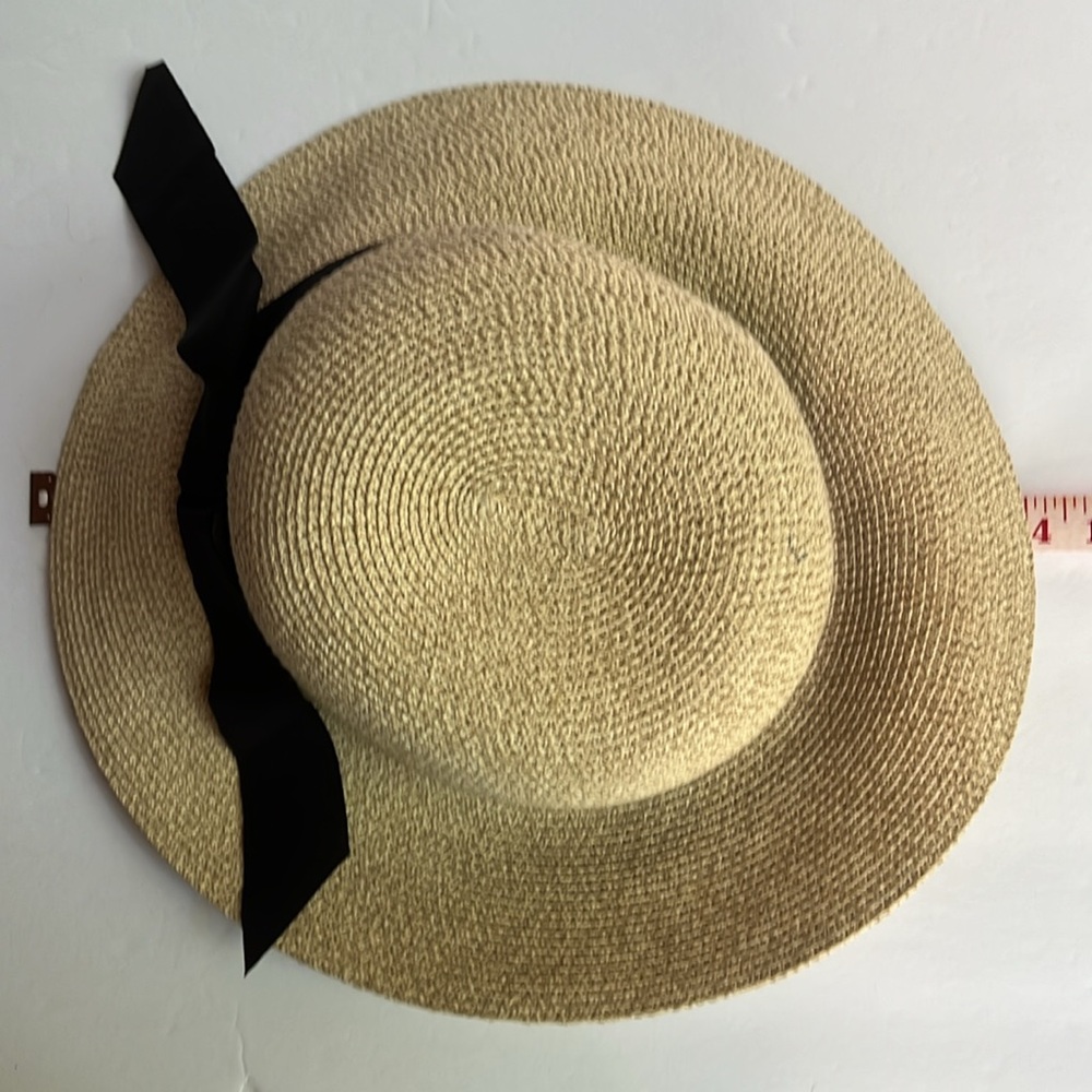 Wide Brim Straw Hat with Black Band Tan Sun Hat - Picture 10 of 10